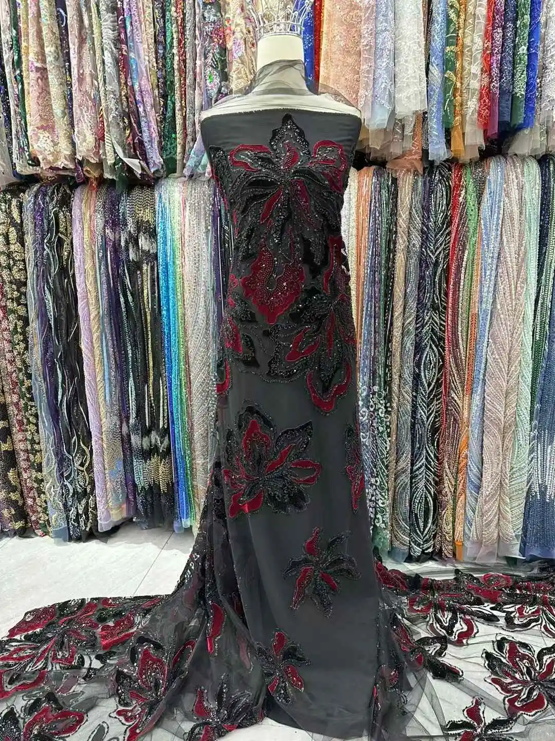 

2025Latest Superior Quality Luxurious Elegant Soft Mesh Velvet lace With Stones Fabric For Wedding Evening Dresses NN2618_R