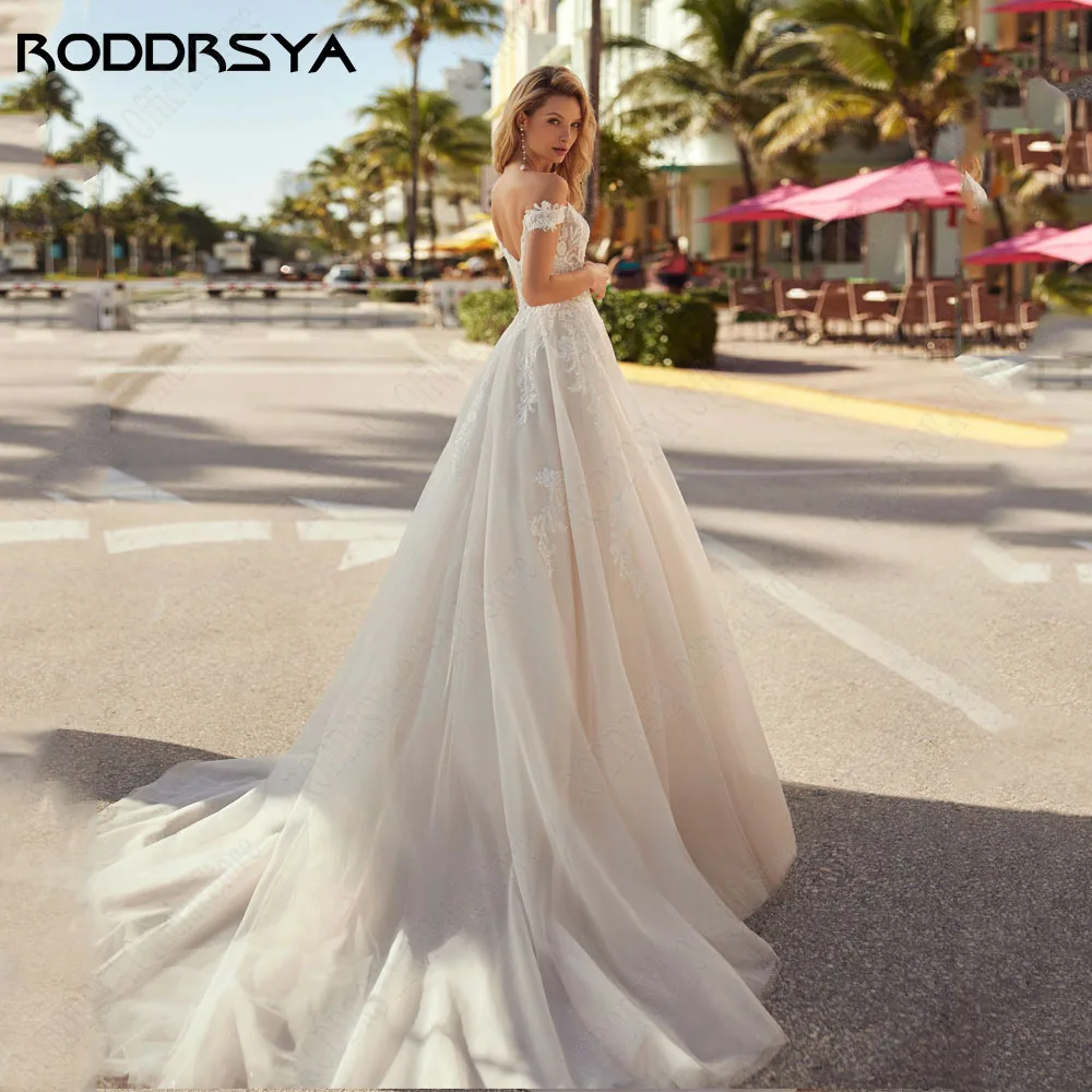 Roddsya bohemio vestido de novia sin hombro dulce vestido de novia sin espalda RODDRSYA-vestidos de novia bohemios con hombros descubiertos, escote Corazón, Espalda descubierta, apliques de tul de línea A, talla grande