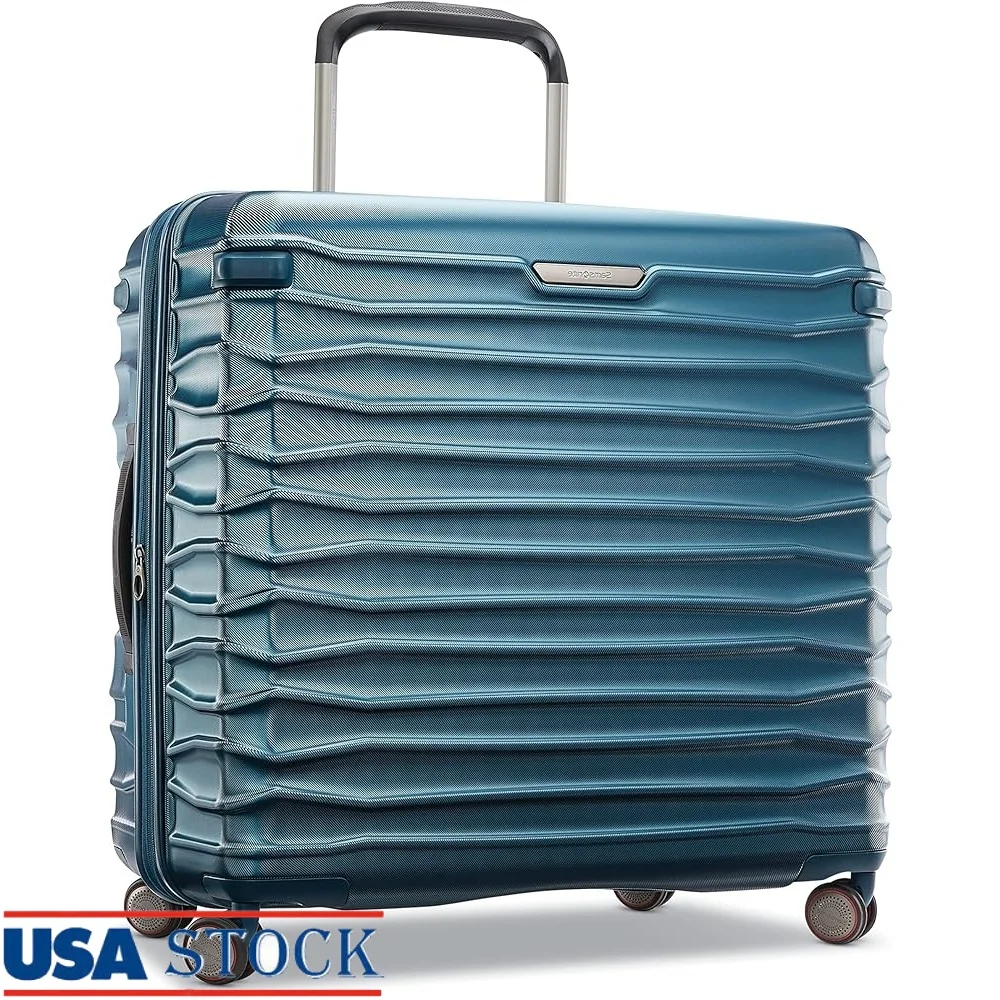 

Expandable Hardside Luggage with Double Spinner Wheels Patented Wheel System Ergonomic Pull Handle Durable Zippers Recycled