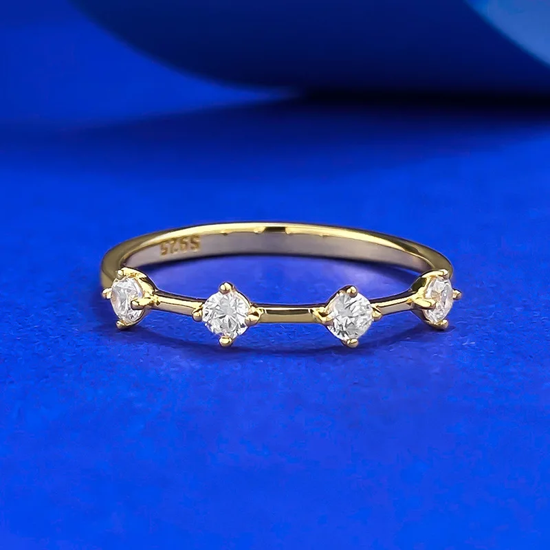 

S925 silver gold-plated minimalist style ins style light luxury strip ring with zircon inlay ring ring