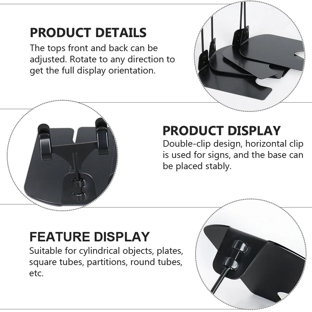 10pcs Tag Clip Display Card Price Holder Advertising Label Stand Desk Sign Iron Material Double Clip Stable Base
