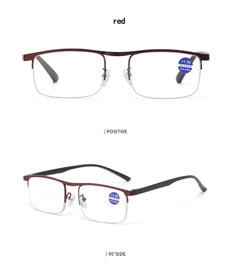 Progressive Multifokal-Lesebrillen für Damen und Herren, mit Blaulichtfilter, halbem Rahmen, bifokale Brille für Altersweitsichtigkeit, Stärken von +100 bis +400. – Detail 15