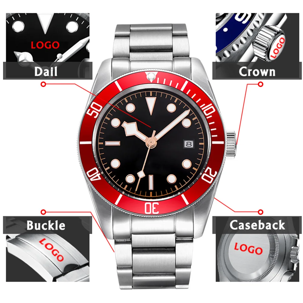 Custom Logo Diy NH35 Seagull 1612 Luxury 41mm Biwan Business Men Watches Automatic Mechanical Date Diving Waterproof Glow Watch