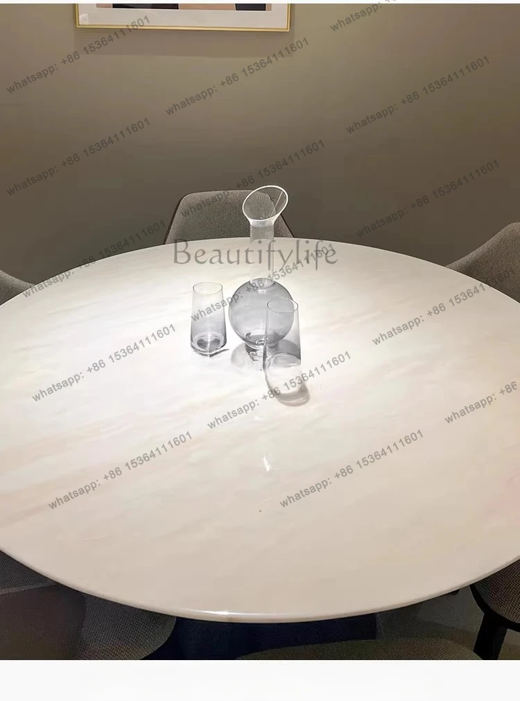 yj15 Cary ice jade marble dining table with turntable white high-end luxury stone dining table modern and simple