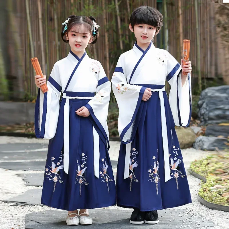 Halloween Baby Girl Hanfu Cosplay Outfit Stage Boy Tops Skirt Suit Kids Clothes Children Costume Chinese Traditional Dress Set