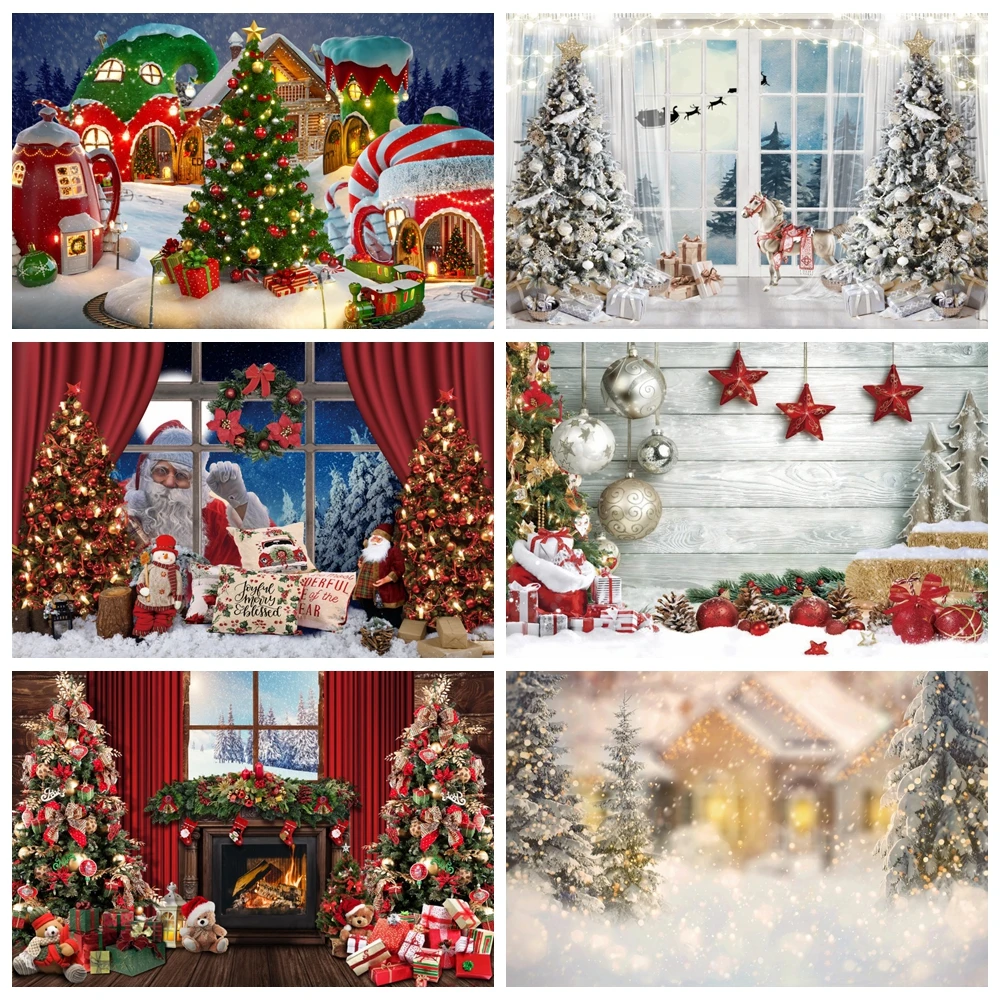 

Winter Christmas Backdrop Toys Bear Xmas Tree Gifts Gray Wood Floor Photography Backgrounds Child Portrait Photo Shoot Props