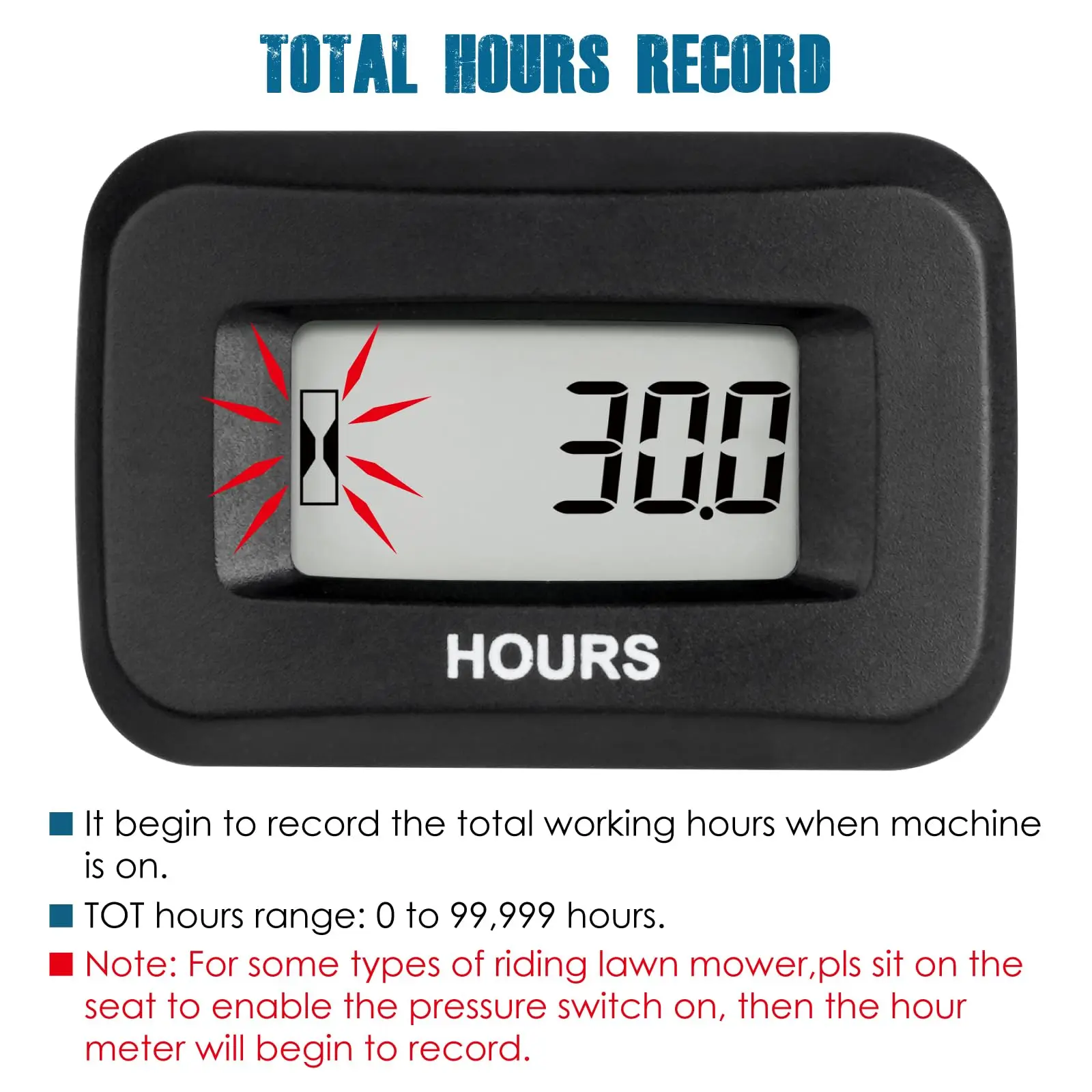 Digital Hour Meter Maintenance Reminder Volt DC 5V to 60V for ZTR Lawn Mower Tractor Generator Golf cart Club Car Marine Farm