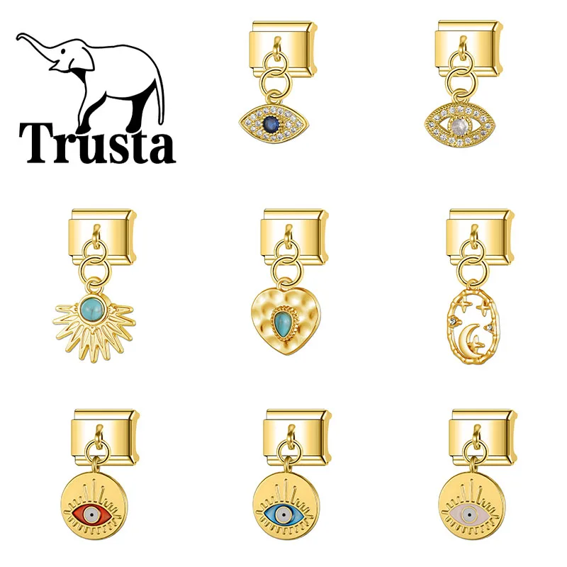 Trusta 2025 جديد العين الشفاه القلب قلادة سحر الروابط الإيطالية 9 مللي متر سوار الفولاذ المقاوم للصدأ للنساء DIY بها بنفسك المجوهرات بالجملة N474