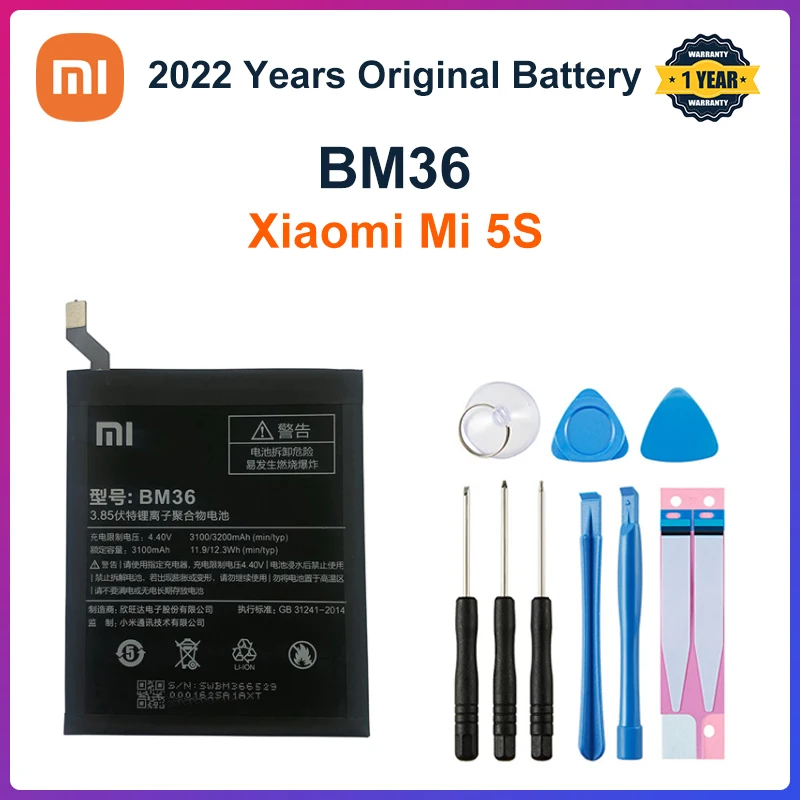 

100% Orginal Xiao mi BM36 3200mAh Battery For Xiaomi Mi 5S Mi5S M5S High Quality Phone Replacement Batteries