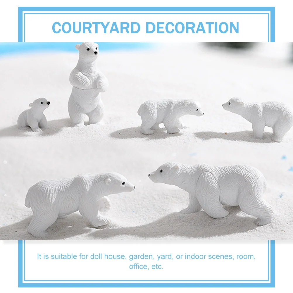 6 pezzi mini orso polare statuette bianche statue artigianato in resina ornamento carino arredamento da scrivania giardino cortile scene interne realistiche