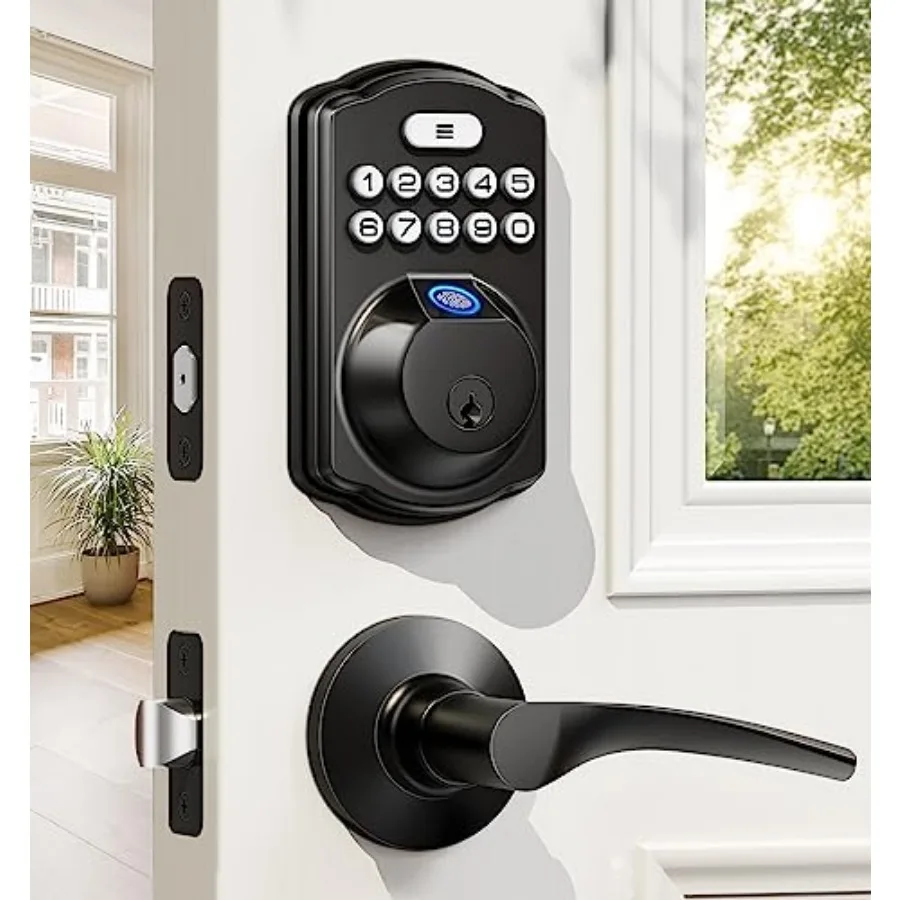 

Fingerprint Door Lock with 2 Lever Handles - Keyless Entry Door Lock, Electronic Keypad Deadbolt, Digital Smart Code and Front