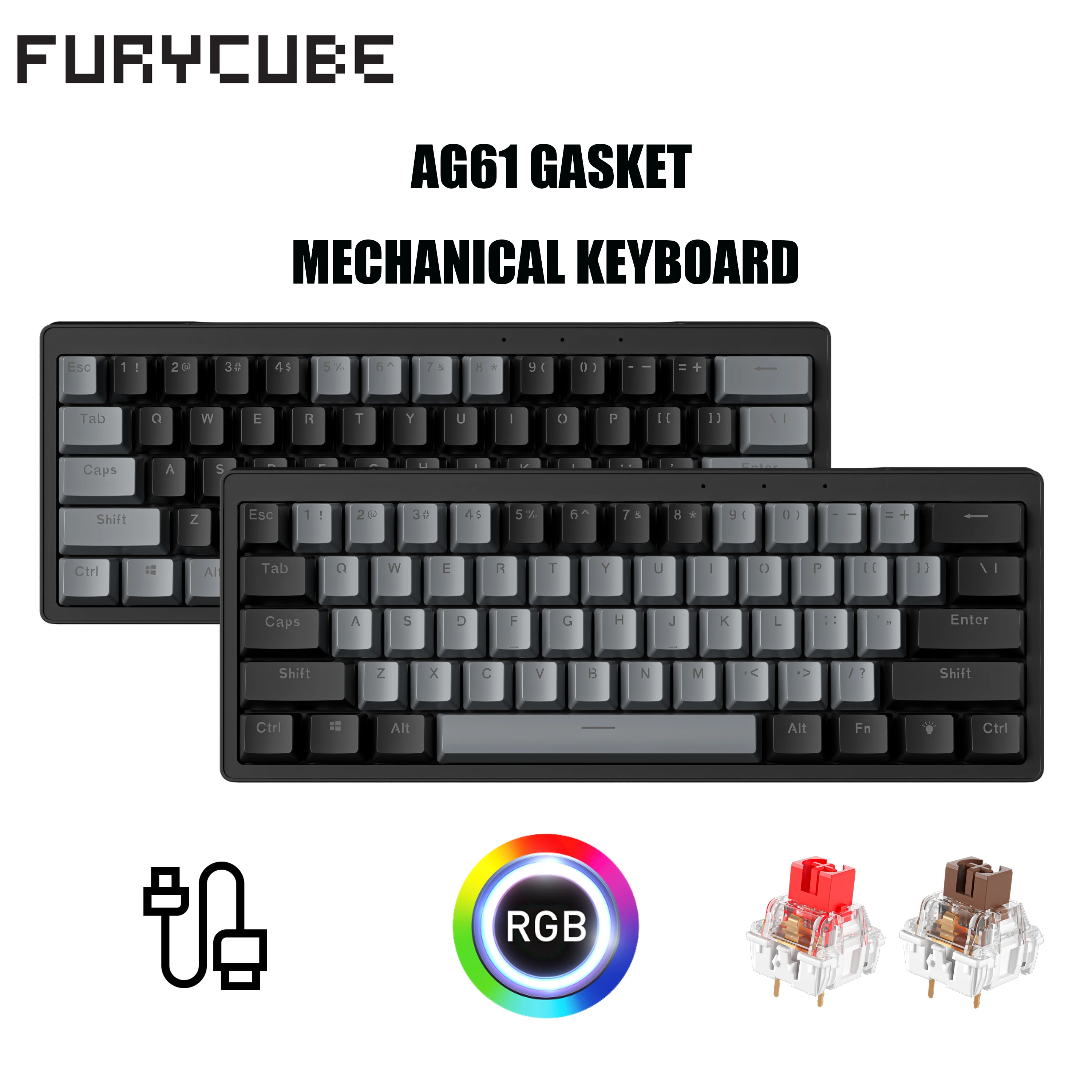 

ZIFRIEND AG61 61 Keys Gasket Wired Mechanical Keyboard Brown Red Switch RGB Hot-swappable 60% Gaming Keyboard