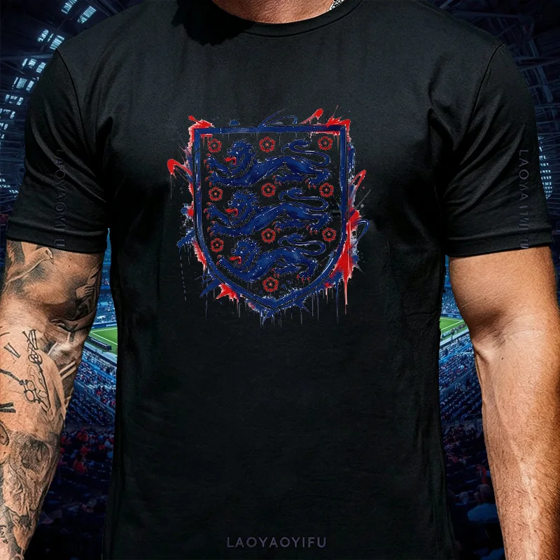 Match Day Outfit Unisex T Shirt England Retro Drip Splash Three Lion Crest Graphic Cotton Custom Patriotic Football Supporter