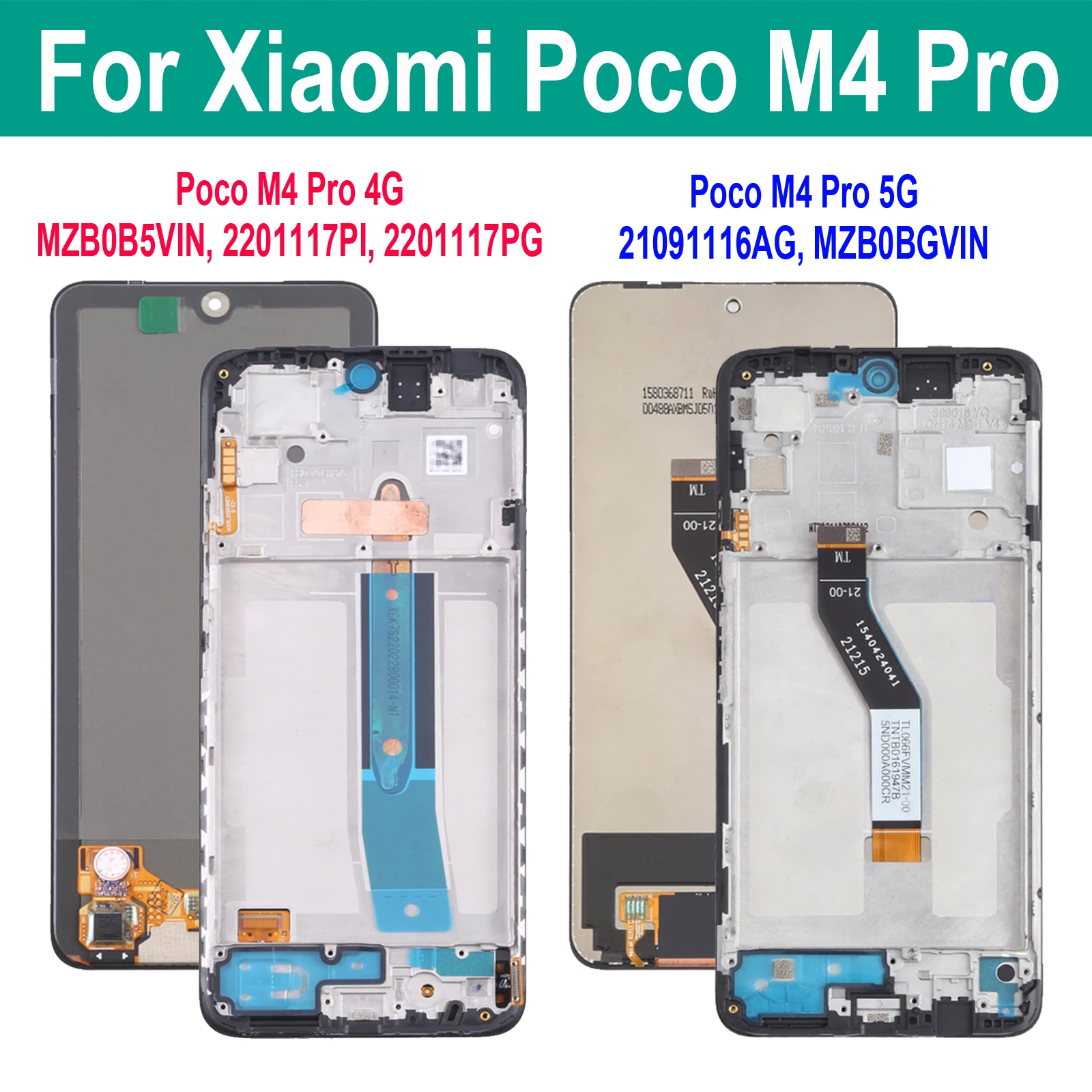 For Xiaomi Poco M4 Pro 5G 21091116AG MZB0BGVIN 2201117PI 2201117PG LCD Display Touch Screen Digitizer Assembly