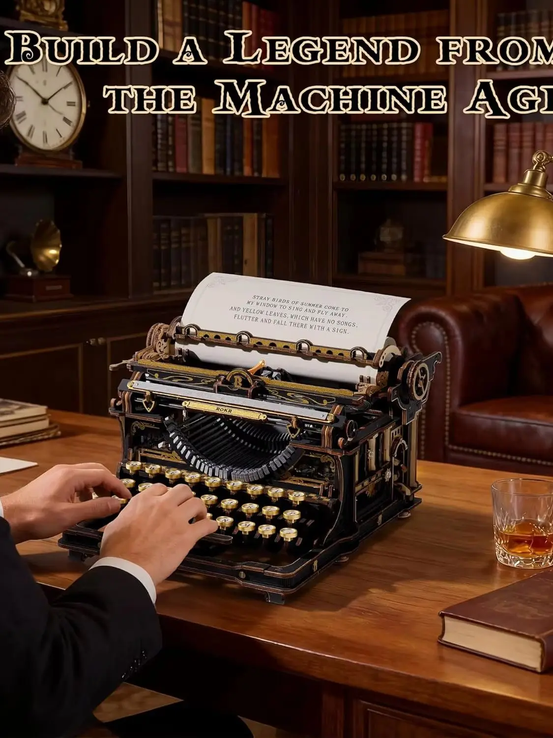 Robotime Vintage Modellbausatz Mechanische Schreibmaschine 3D Holzpuzzle Bauprojekt Retro Schreibtisch Heimdekoration Einzigartiges Geschenk Klassische Version