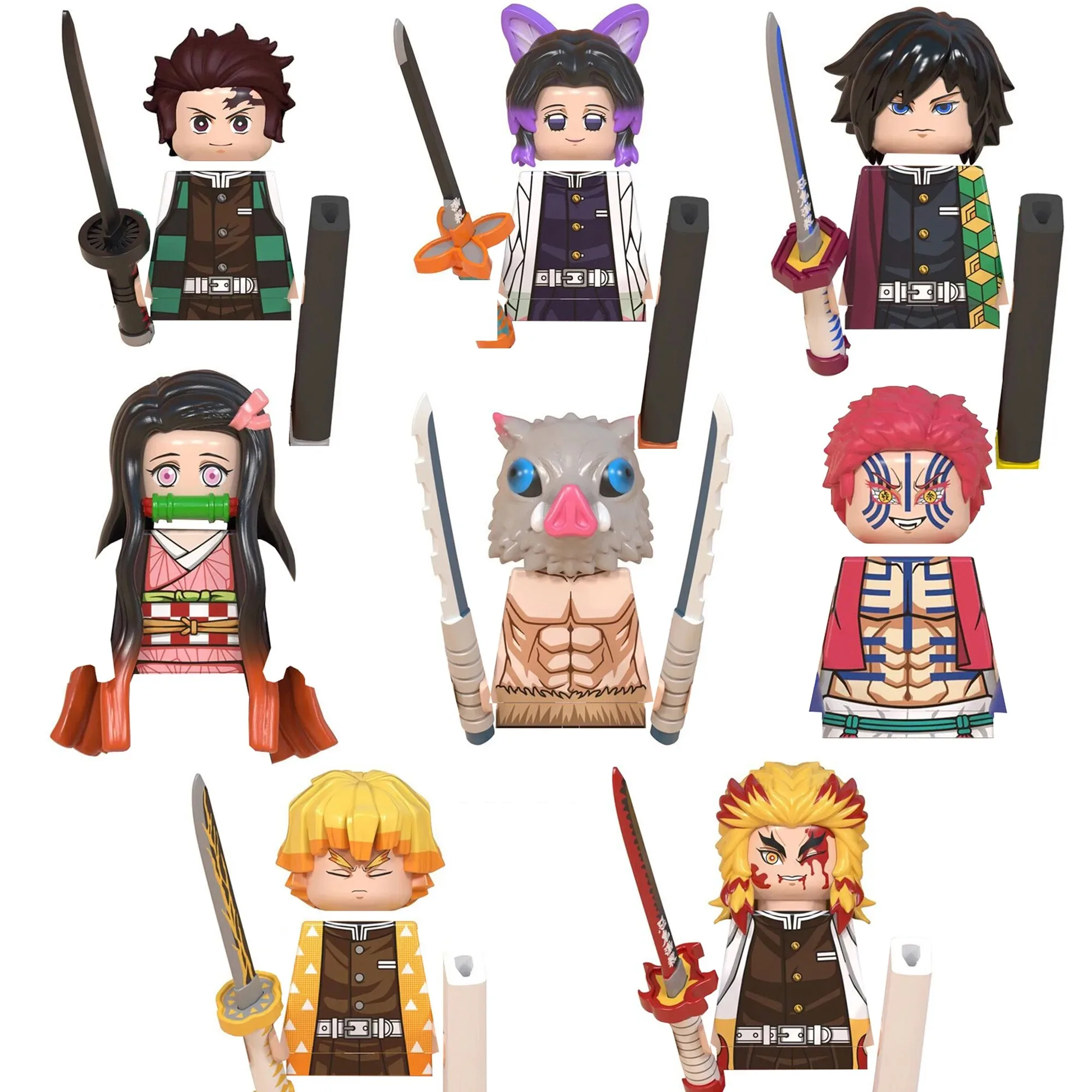 WM6116 WM6137 WM6162 japonais Anime samouraï Tanjirou Nezuko Kyoujurou Giyuu Mini blocs de construction briques poupées figurines d'action jouet