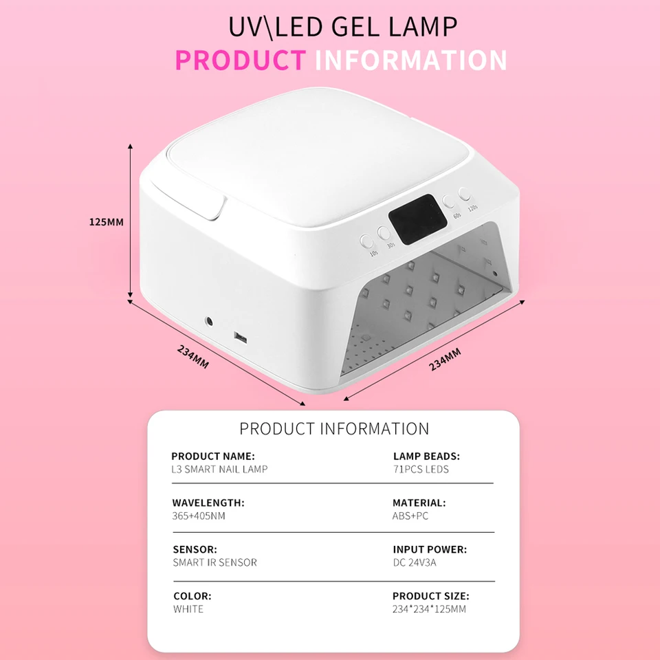 Lámpara de uñas UV de 71 LEDs, espacio grande, con almohada para mano, sensor inteligente, 72W profesional para manicura y pedicura 5