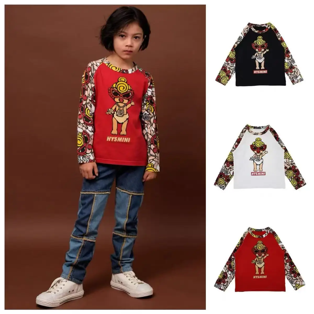 

Heichao 2025: весенне-осенняя футболка из чистого хлопка с длинными рукавами для мальчиков и девочек