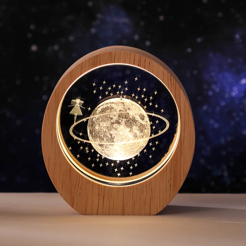 Image 5: Lampe de nuit en cristal 3D personnalisée, logo et texte sur mesure, lampe planète, base en bois, décoration de bureau, cadeau d'anniversaire pour amis et famille