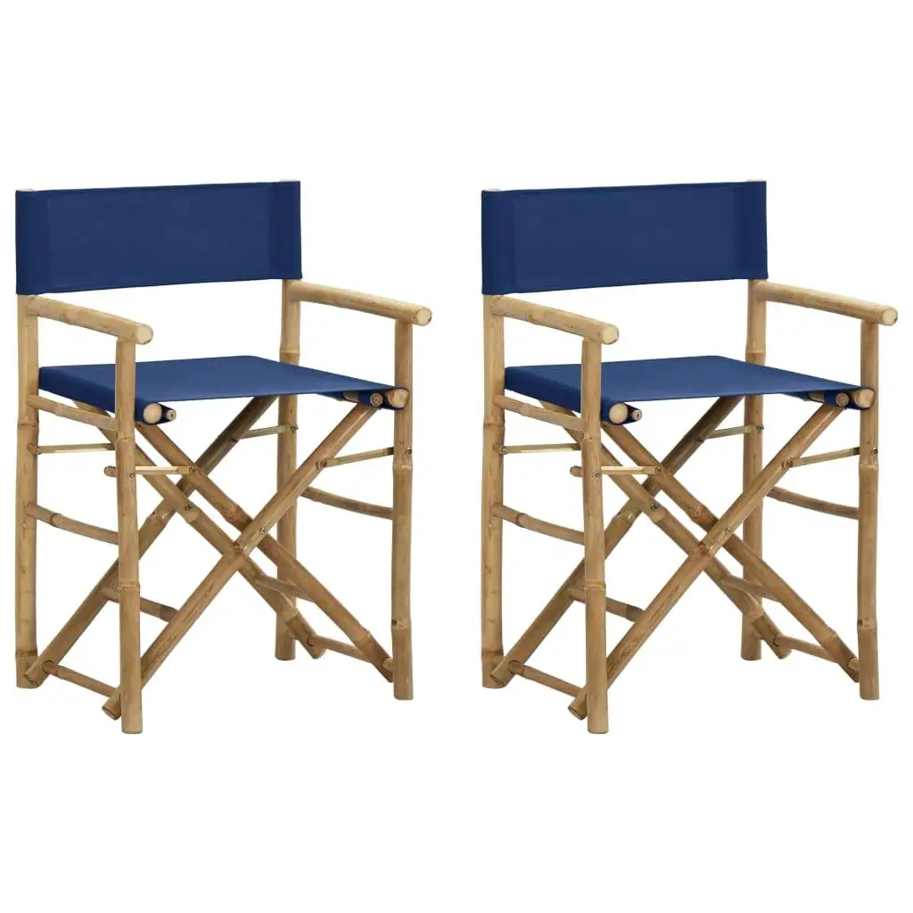 Set of 2 Blue Bamboo Folding Director's Chairs with Fabric – Lightweight & Portable Outdoor Seating