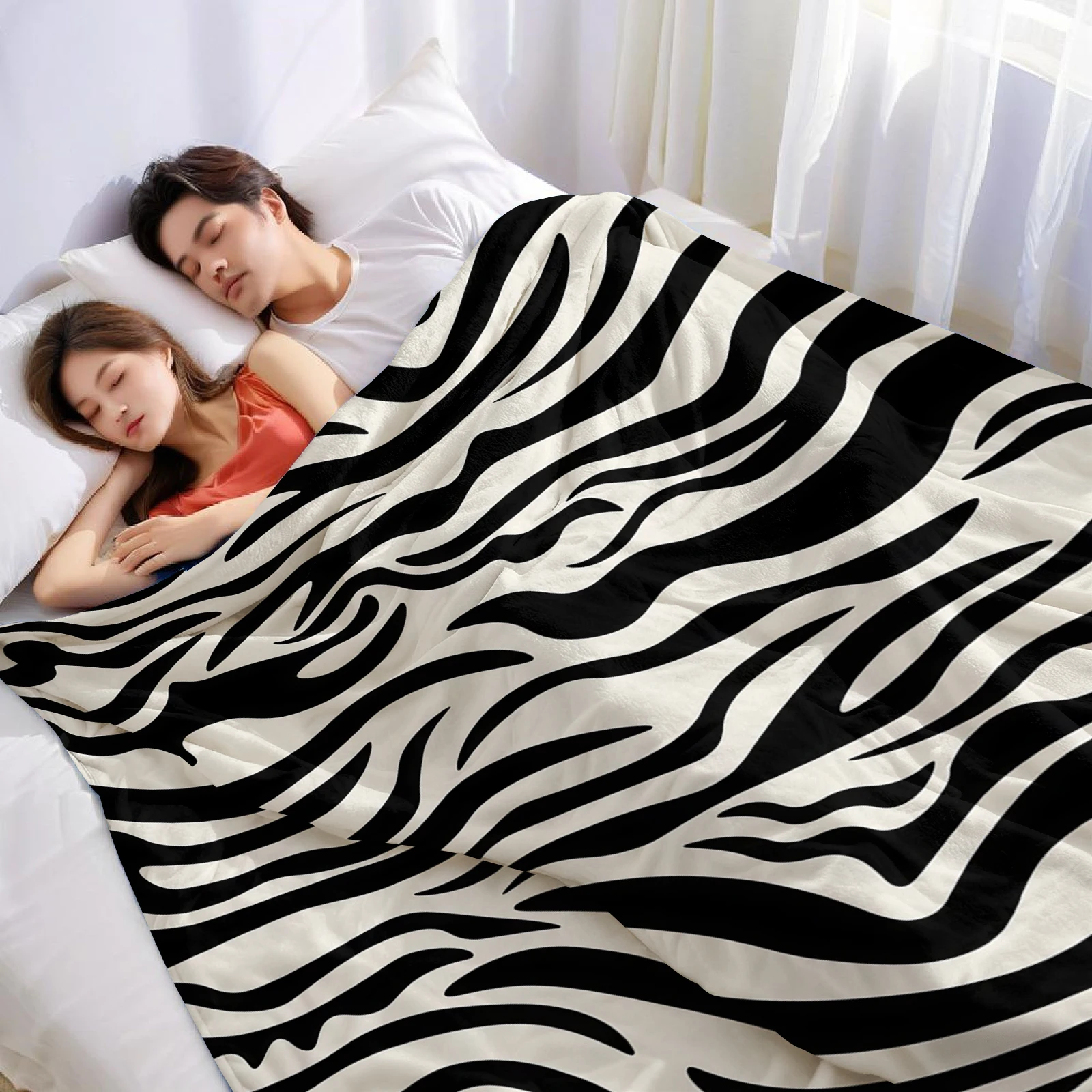 Classic Zebra Cartoon Anime Print Flannel Blanket Soft Warm Throw for Kids Bedroom Sofa Bed Christmas Office Car