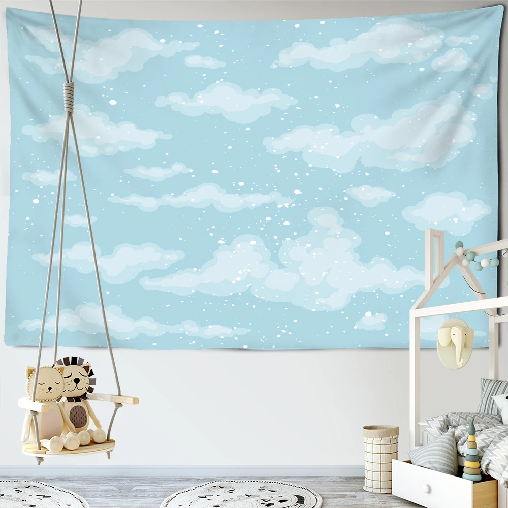 Cartoon Blue Sky White Cloud Tapestry Wall Hanging Bohemian Style Hippie Tapiz Kawai Girls' Room Dormitory Decor