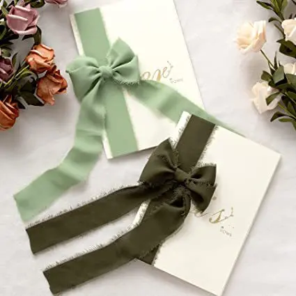 5Mx3CM Handmade Frayed Edged Satin Chiffon Silk Ribbon For Wedding Invitation Cards Wrapping Bouquets Gifts Packing Party Decor