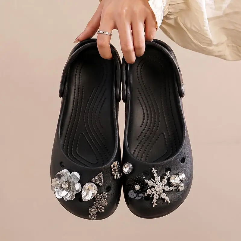 Luxury Rhinestore Snowflake Decorat Clogs Women Summer 2026 Elegant Glitter Flower Thick Sole Beach Slippers Woman's EVA Sandals view 3