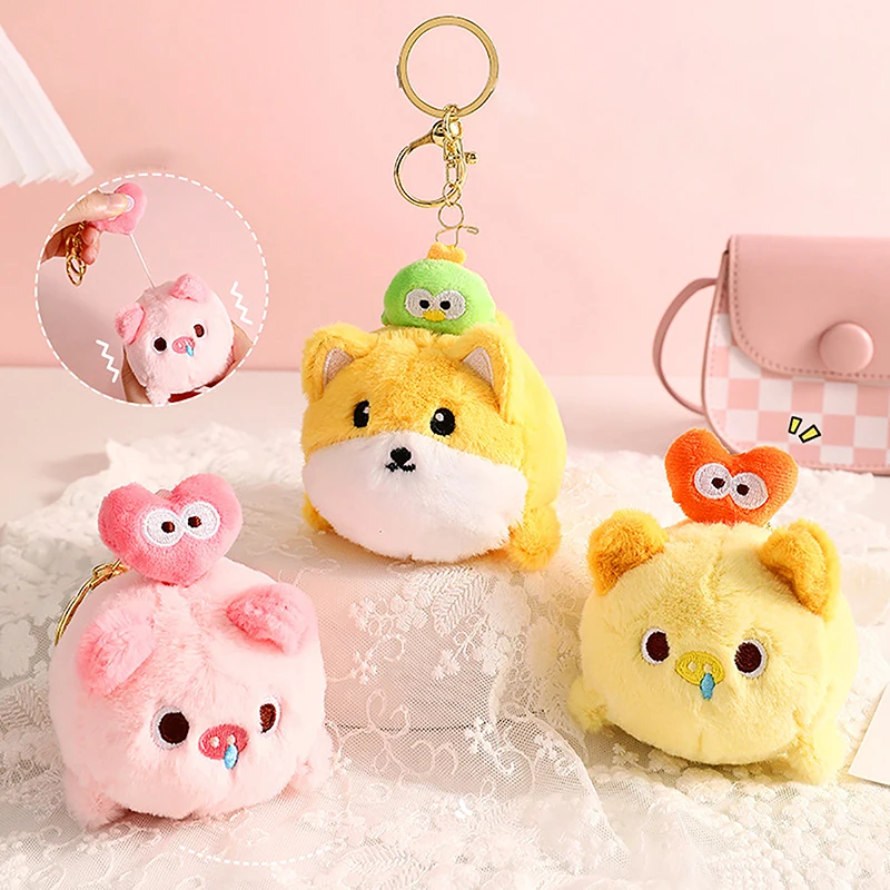 Porte-clés de proximité en peluche de dessin animé créatif, porte-clés animal, chien mignon, over, sac à dos, pendentif de voiture, cadeau