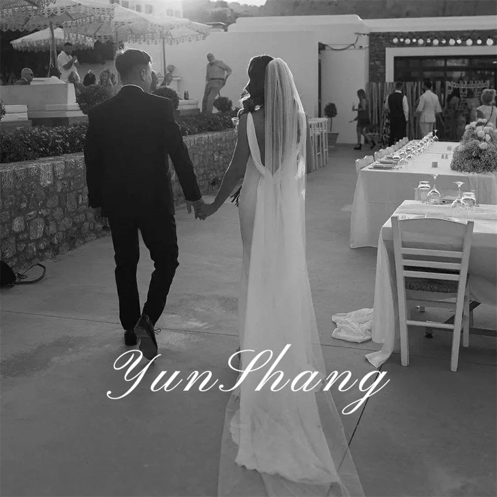 Yunshang Simple Mermaid Wedding Dress 2024 V-Neck Open Back Spaghetti Straps Sleeveless Bridal Gown Vestido De Novia Customized