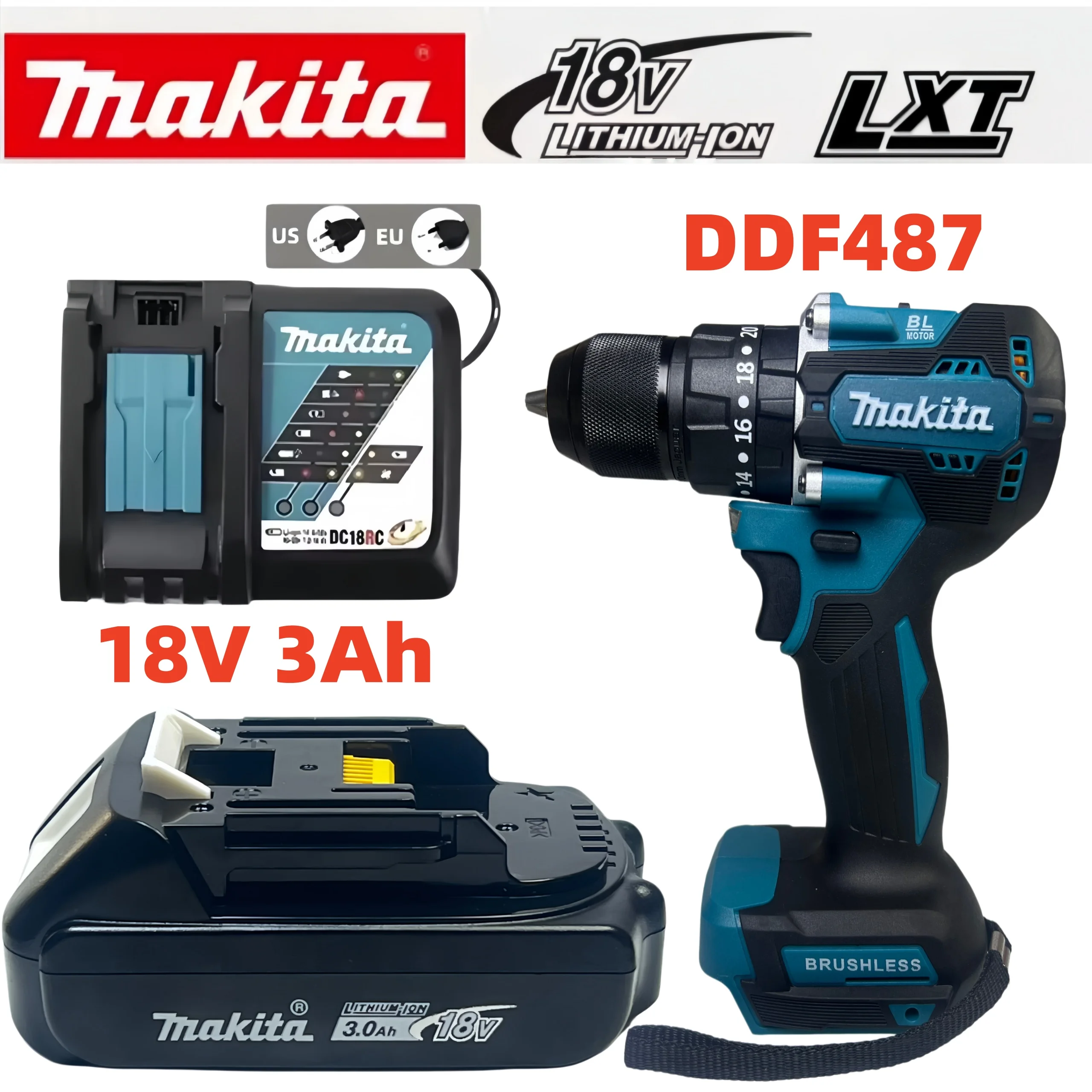 

Makita DDF487 10mm brushless household 18V lithium-ion charging hand drill, high torque electric screwdriver Makita 18V battery