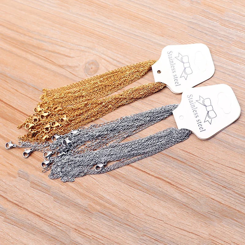 10pcs 45+5cm Gold Color Stainless Steel Link Chains in Bulk Necklaces Fashion Jewelry Adjustable Chains Wholesale Chokers DIY