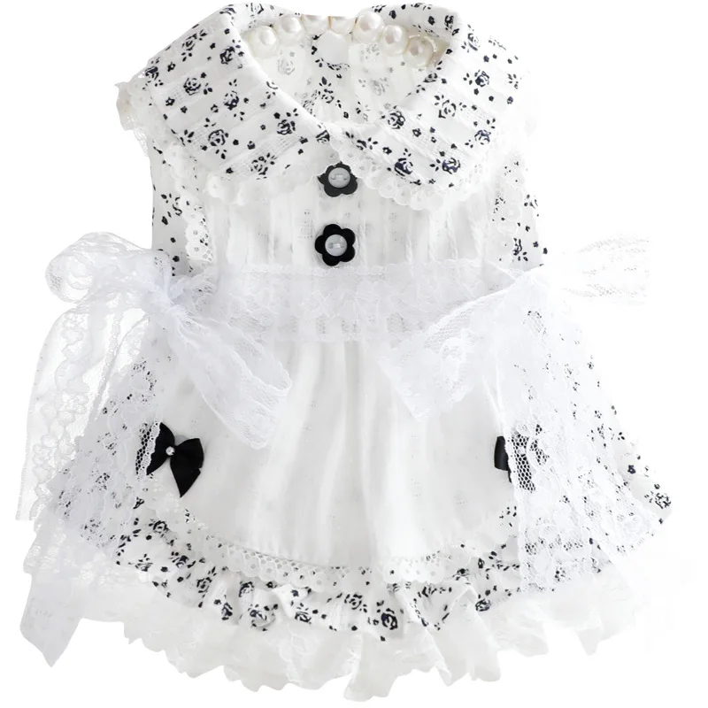 Dog Clothes Spring Summer Thin Cat Princess Dress Black Floral Lolita Small Dog Teddy Pet