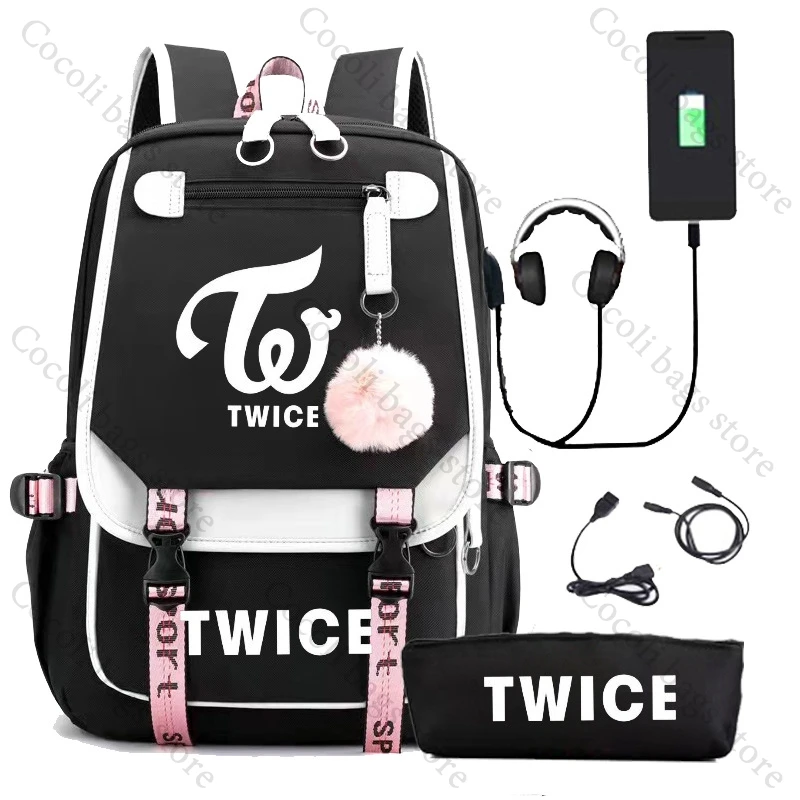 2 Pieces Set Backpack Kpop TWICE Print School Bag for Fans School Backpack with Pencil Case Large Capacity Women's Backpack