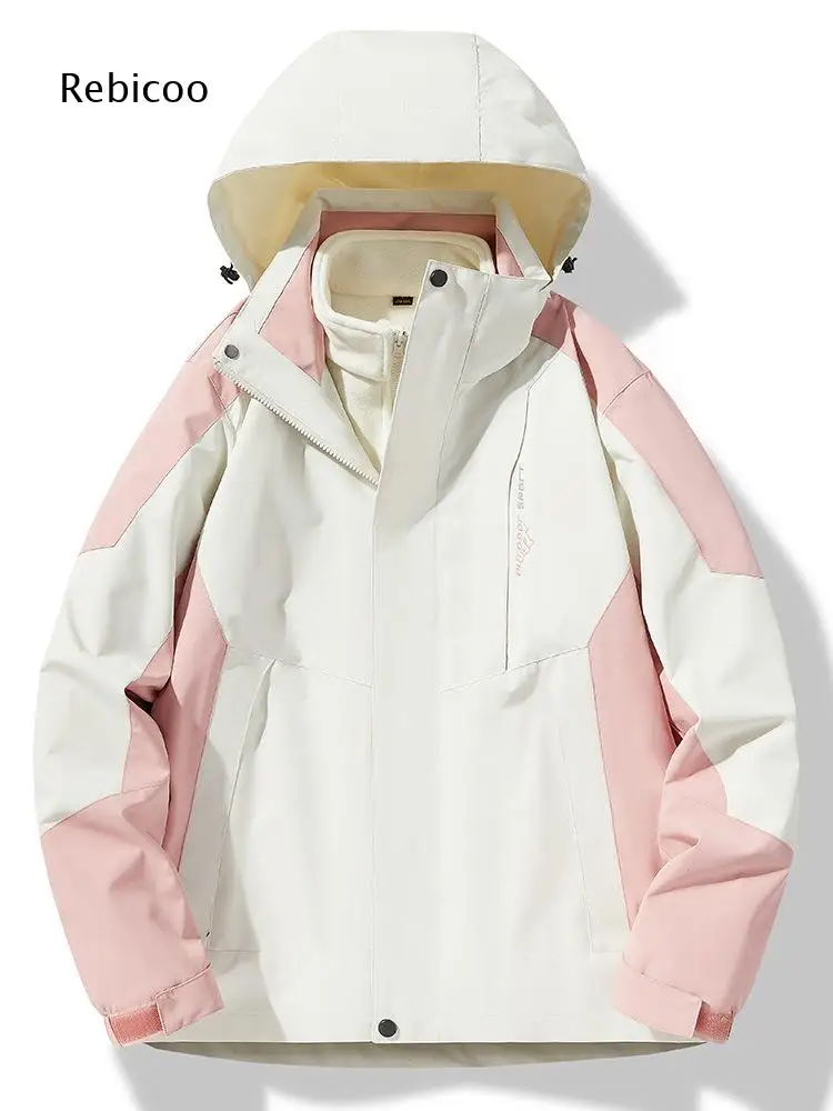 Womens Zip Up Color Block Hooded Wind Resistant Outerwear Multi Pockets Loose Jacket For Practical Daily Outdoor Looks