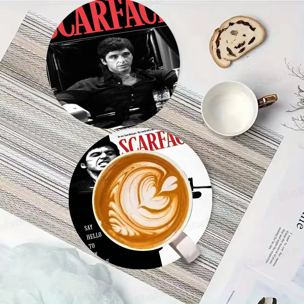 Classic Movie Scarface Round Coasters Insulated Durable Cups Coffee Coaster Plate Mats Home And Decoration Kitchen Utensils
