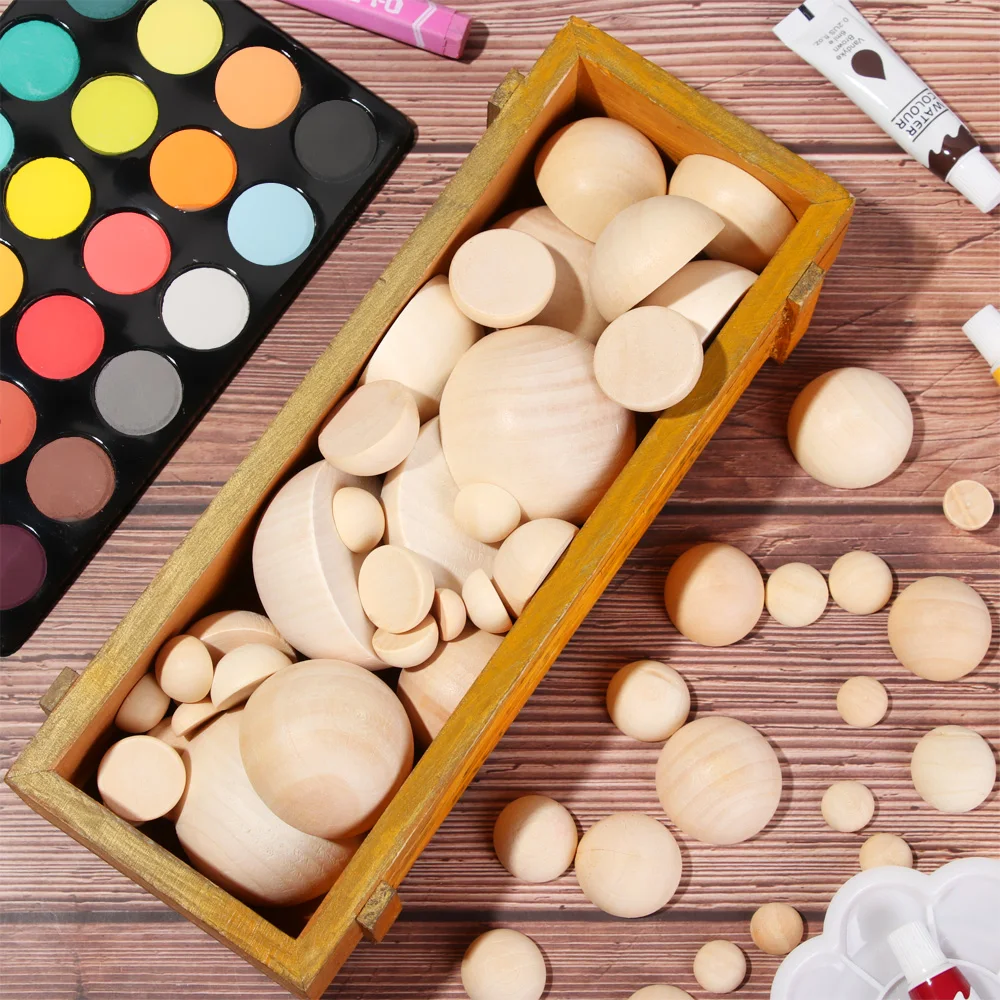 Natural Half Wooden Beads Wood Half-faced Split Round Balls For DIY Jewelry Making Unfinished Accessories Graffiti