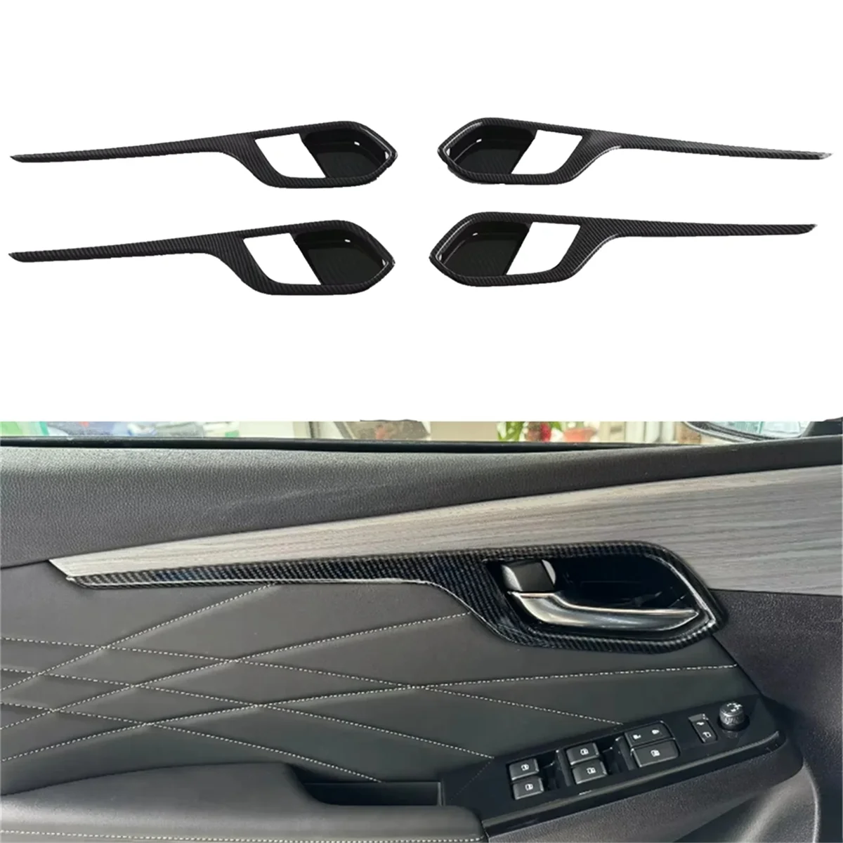 For Isuzu D-MAX 2023 2024 ABS Carbon Fiber Inside Door Strip Inner Door Handle Cover Trim Car Interior