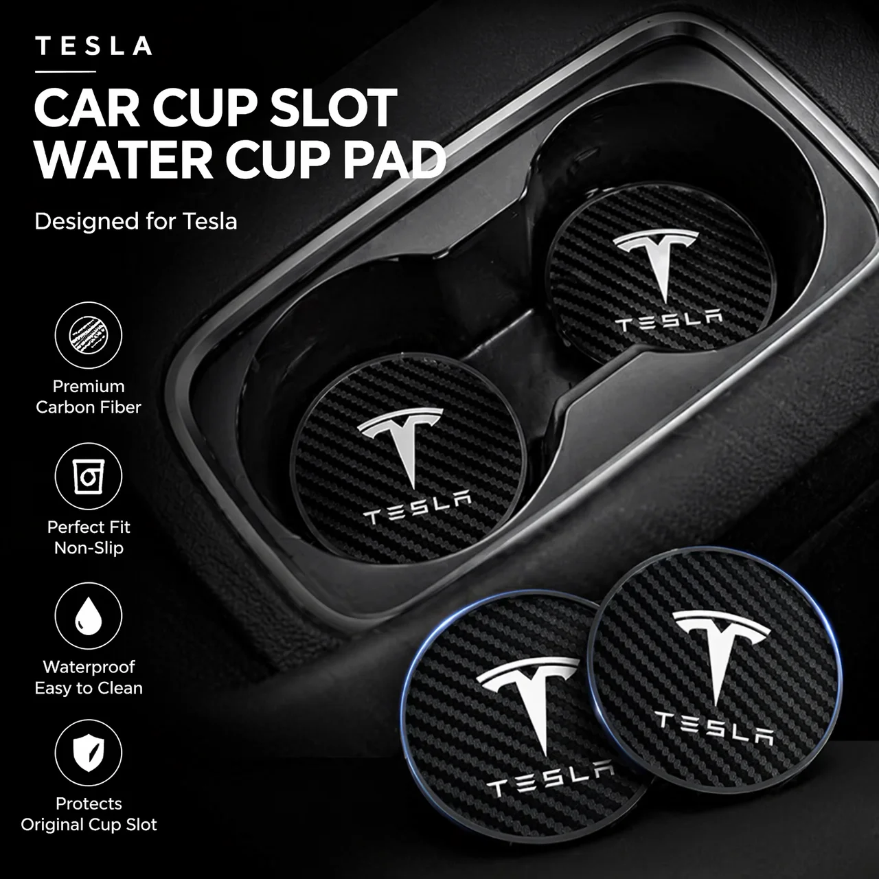 For 2Pcs Water Cup Mats Car Logo Leather Mats Noise Reduction Tesla Model 3 Y S X Cybertruck Juguete Roadster Coil Bonina