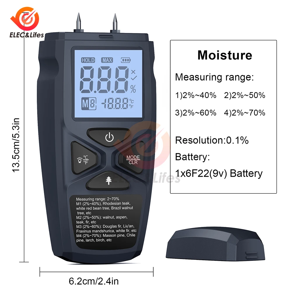 Digital Wood Moisture Meter Professional Timber Damp Tester Handheld Hygrometer Lumber Detector With HD LCD Display