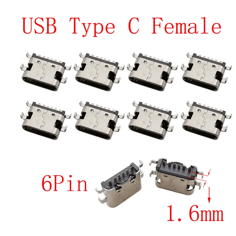 10Pcs USB Typ C 2/6/16/24 Pin Stecker Weibliche Jack Lade Port SMD SMT PCB Solder DIY Reparatur USB-C Typ-C Buchse Anschlüsse