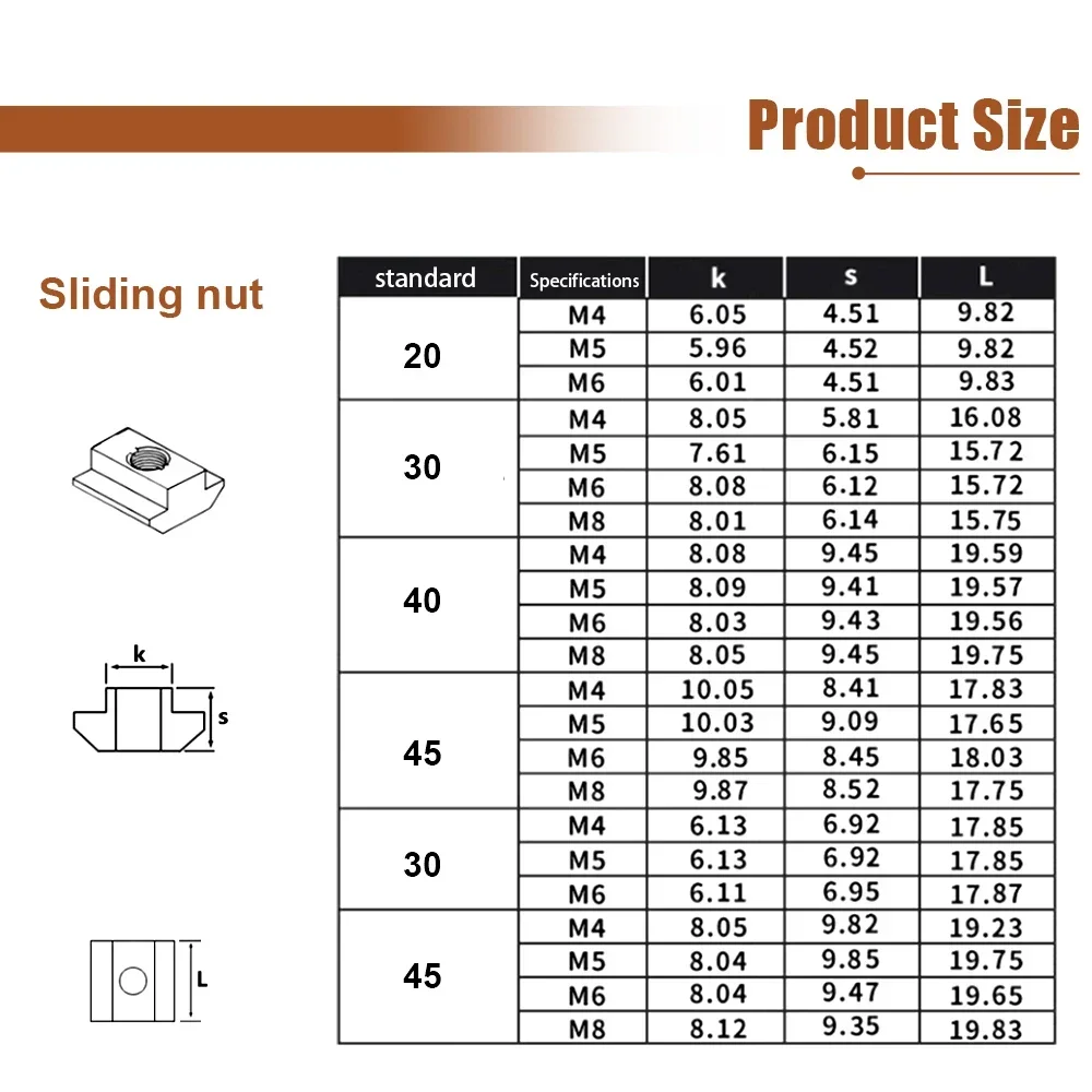 20pcs M3 M4 M5 M6 M8 T Slot Nut Tee Sliding Nut Hammer Spring Ball for 20 30 40 45 Series Aluminum Profile Extrusion