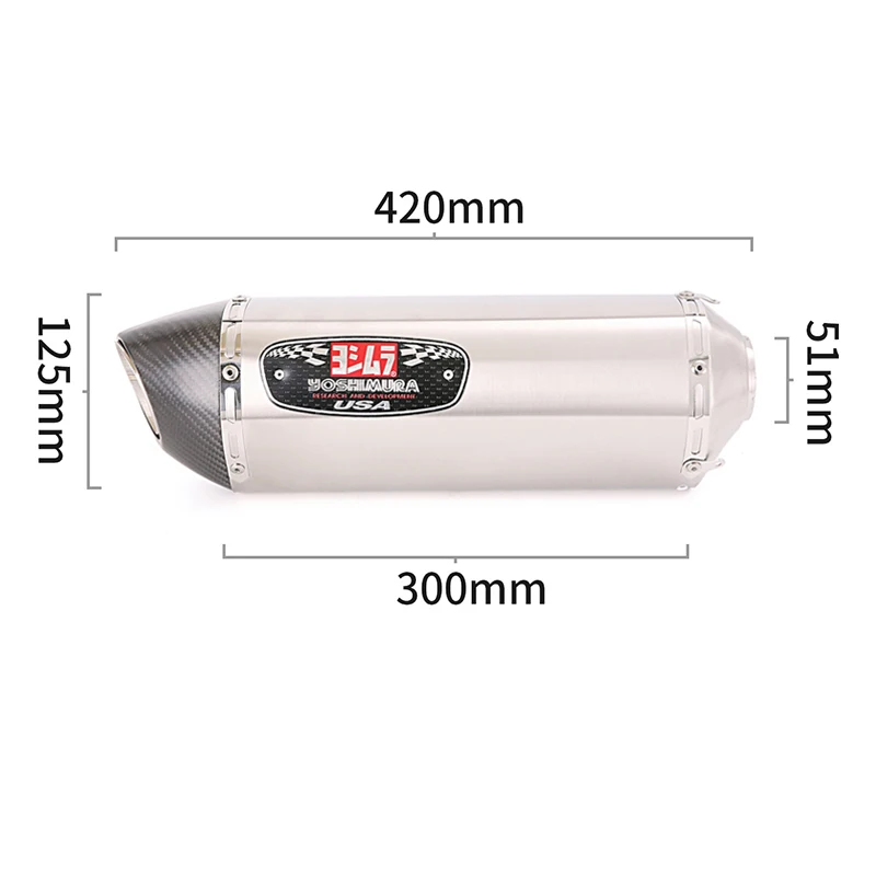 51mm Universal Motorcycle Exhaust Tail Pipe 420mm Muffler Silencer No DB Killer Escape Real Carbon Fiber End Slip On Weld