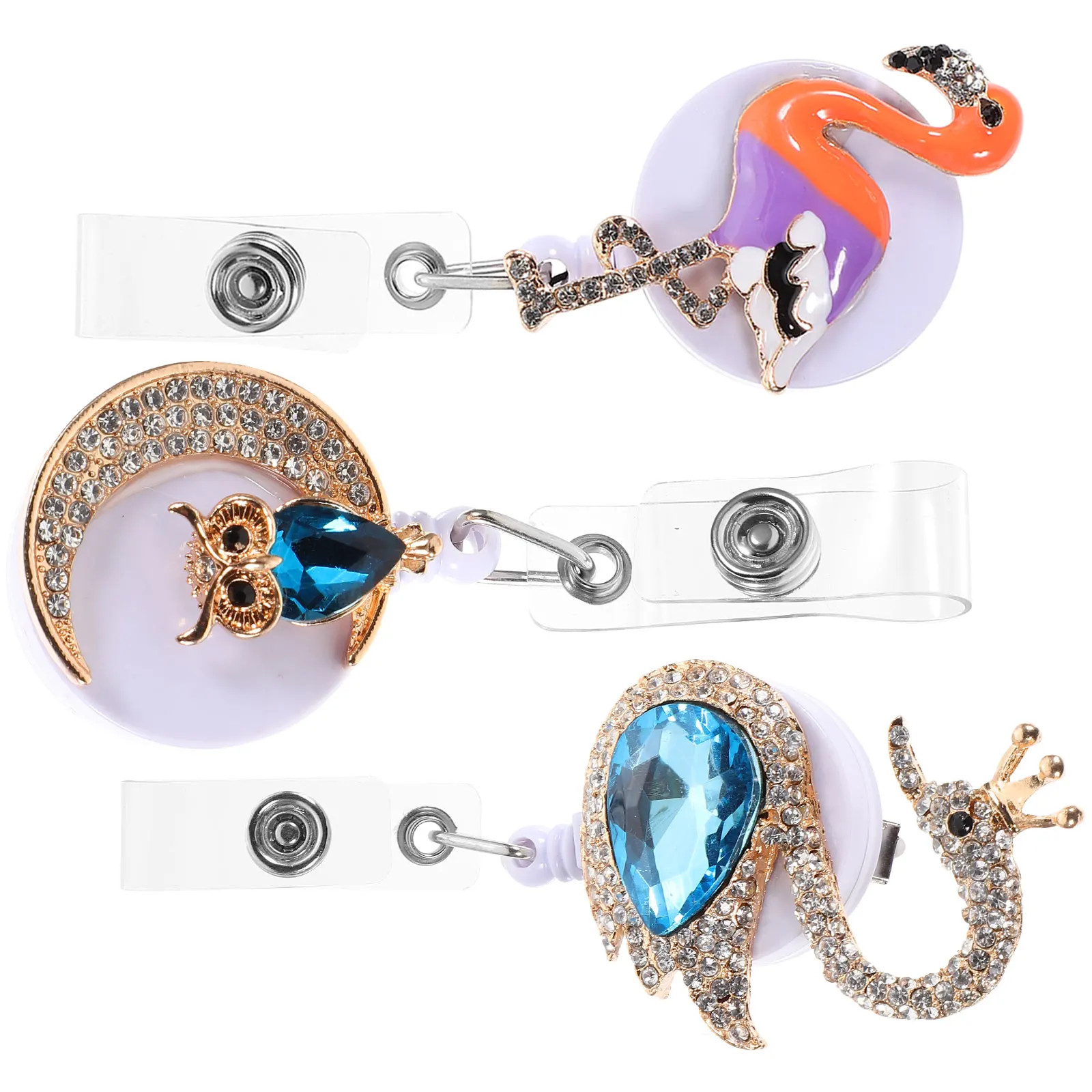 

3Pcs Retractable Badge Holder Animal Buckle Swan Owl Flamingo Cute Nurse Pendant Reels for Cards Accessory Lightweight Portable