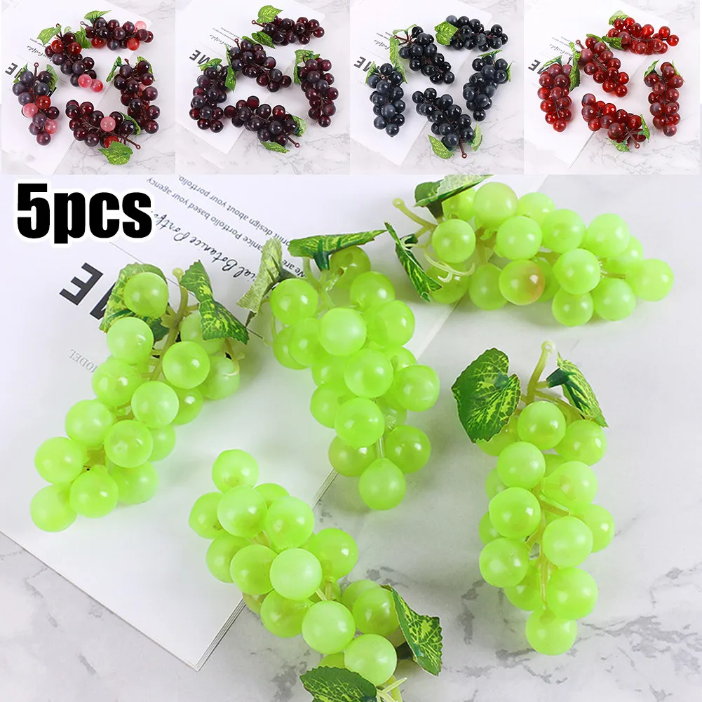 

5pcs 18 Grapes 11cm Long Hanging Artificial Grapes Photography Props Decoration Fake Fruits Black Red Green Purple Artificial