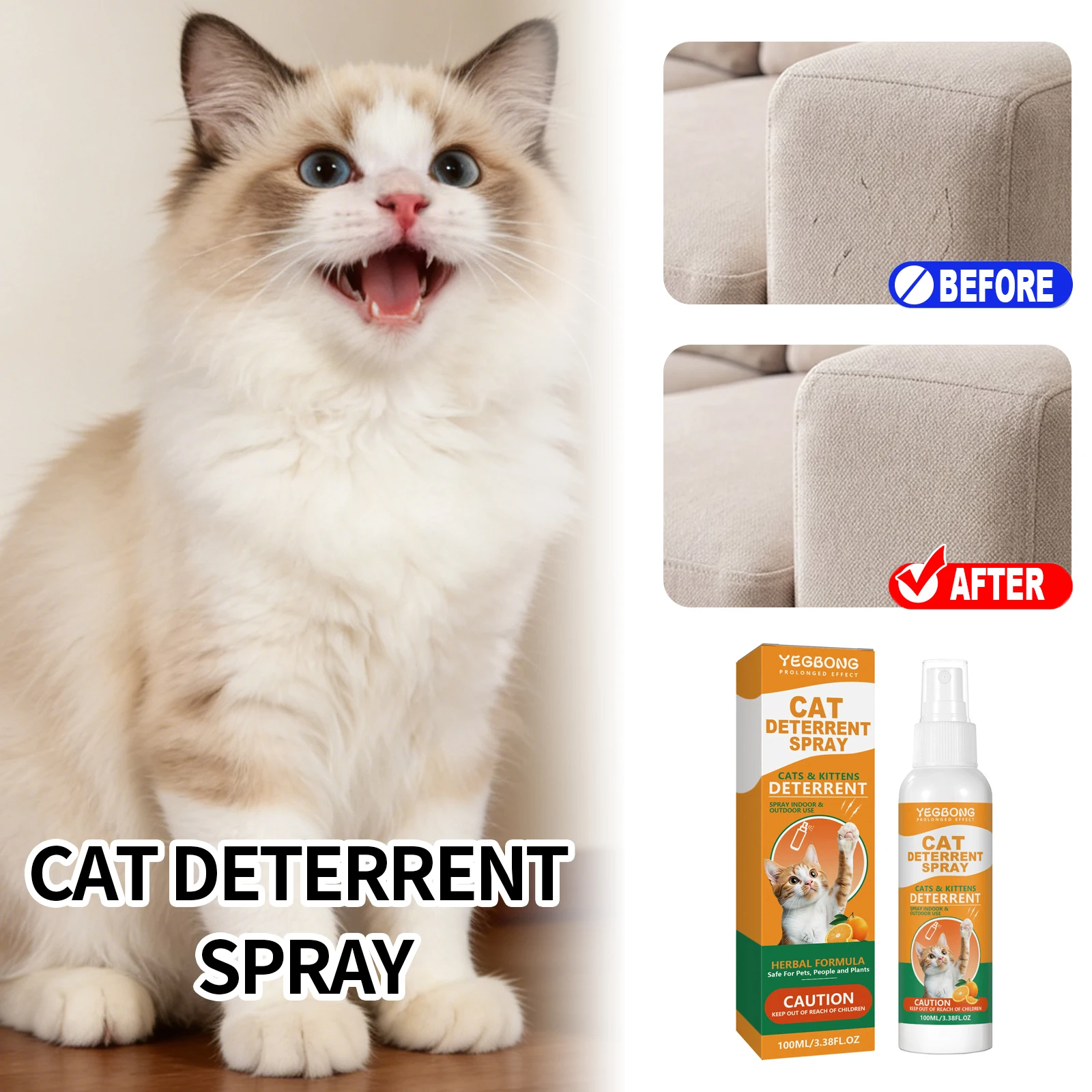 Natural Cat Repellent Spray Orange Scent Safe Lasting Prevent Scratching Anti Scratch Furniture Protector Cats Deterrent Spray