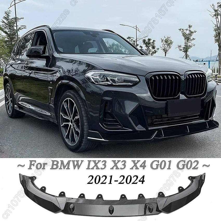 

Car Front Lip Chin Bumper Guard Cover For BMW X3 G01 X4 G02 iX3 20d 30i 30d M40i M40d 2021-2024 3Pcs Black Body Kits Tuning