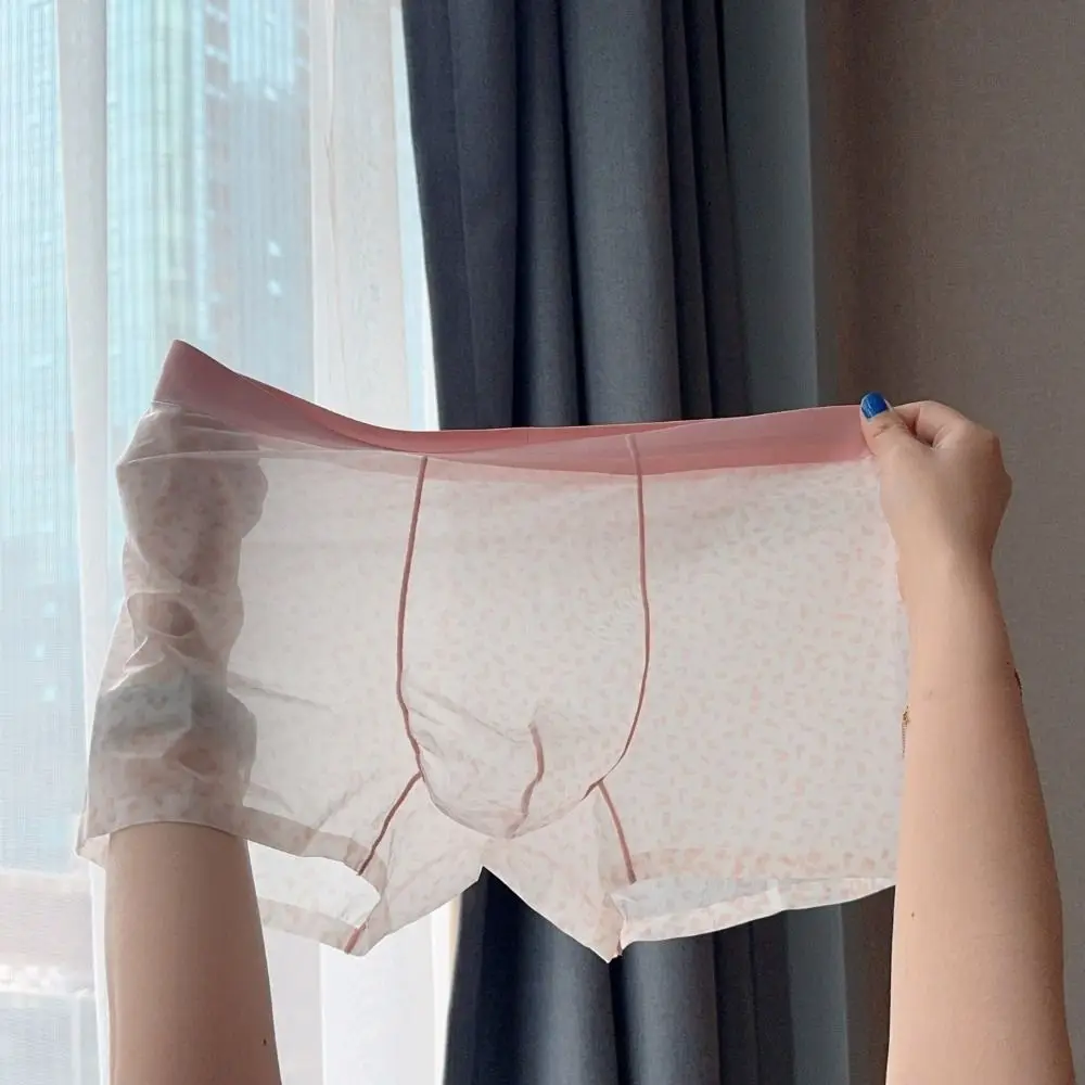 Calzoncillos Boxer elásticos de cintura alta para hombre, Boxers finos de leopardo transpirables de secado rápido, ropa interior transparente de sensación fresca para hombre de verano