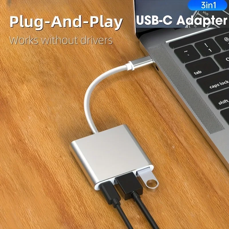 3-in-1 USB C Hub with 4K30Hz HDTV, USB 3.0 Port, PD 100W Fast Charging, Aluminum Case, for Laptop Desktop Home Office
