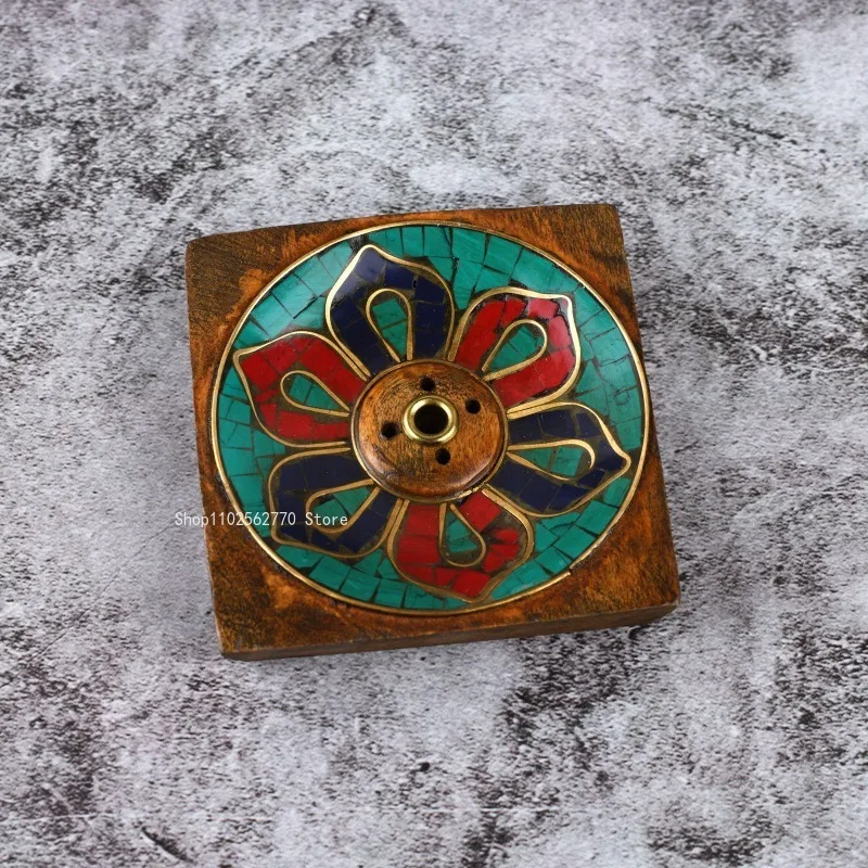 Flower Shape Nepalese Wooden Handmade Thread Incense Holder Incense Burner Household Indoor Aromatherapy Tea Room Decoration